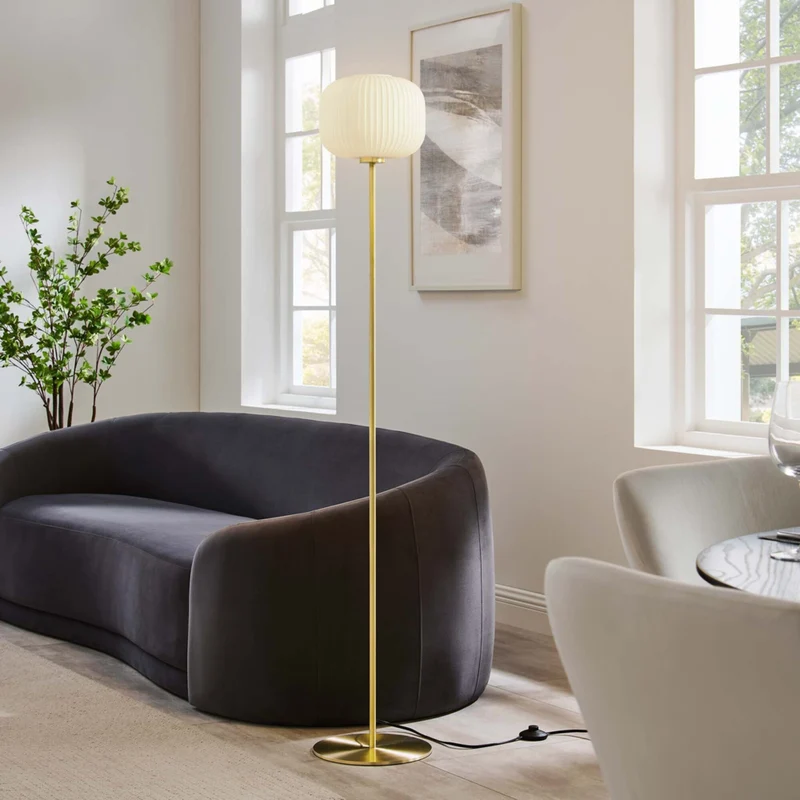 Modway Reprise Glass Sphere Glass and Metal Floor Lamp - White Satin Brass