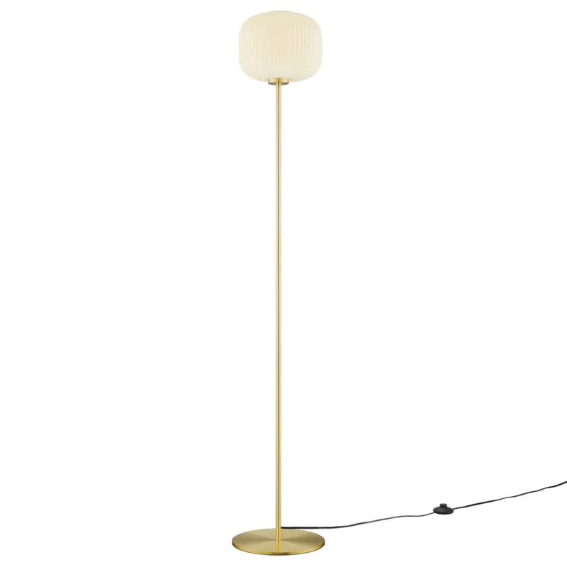Modway Reprise Glass Sphere Glass and Metal Floor Lamp - White Satin Brass