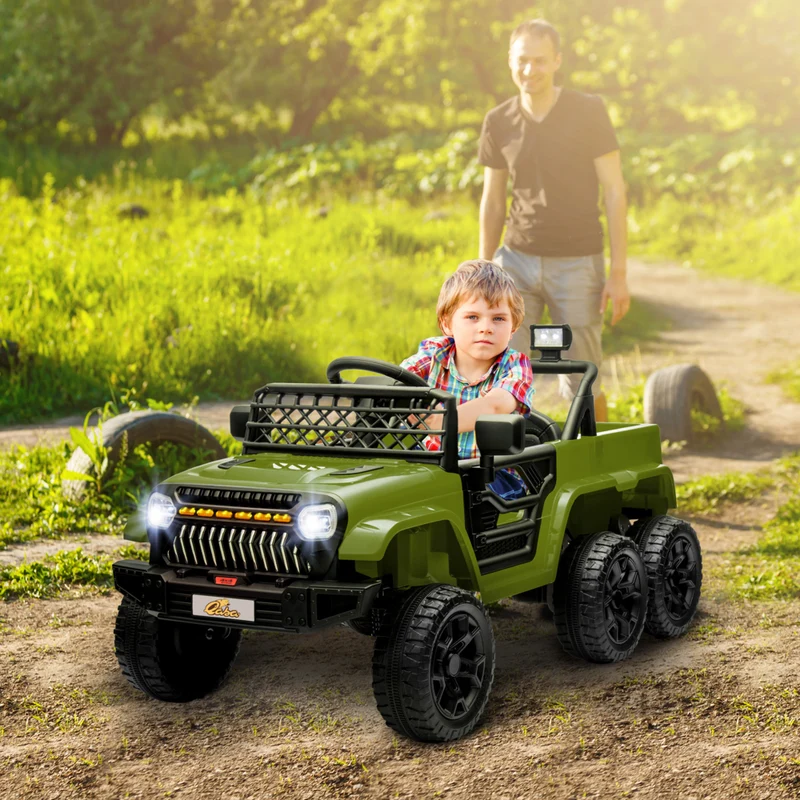 Qaba 12V 7A Kids Electric RC Car w/ 4WD/2WD Switch - Green