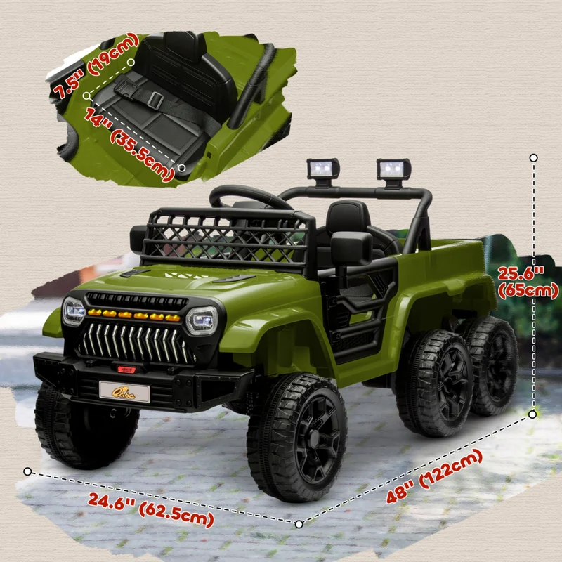 Qaba 12V 7A Kids Electric RC Car w/ 4WD/2WD Switch - Green