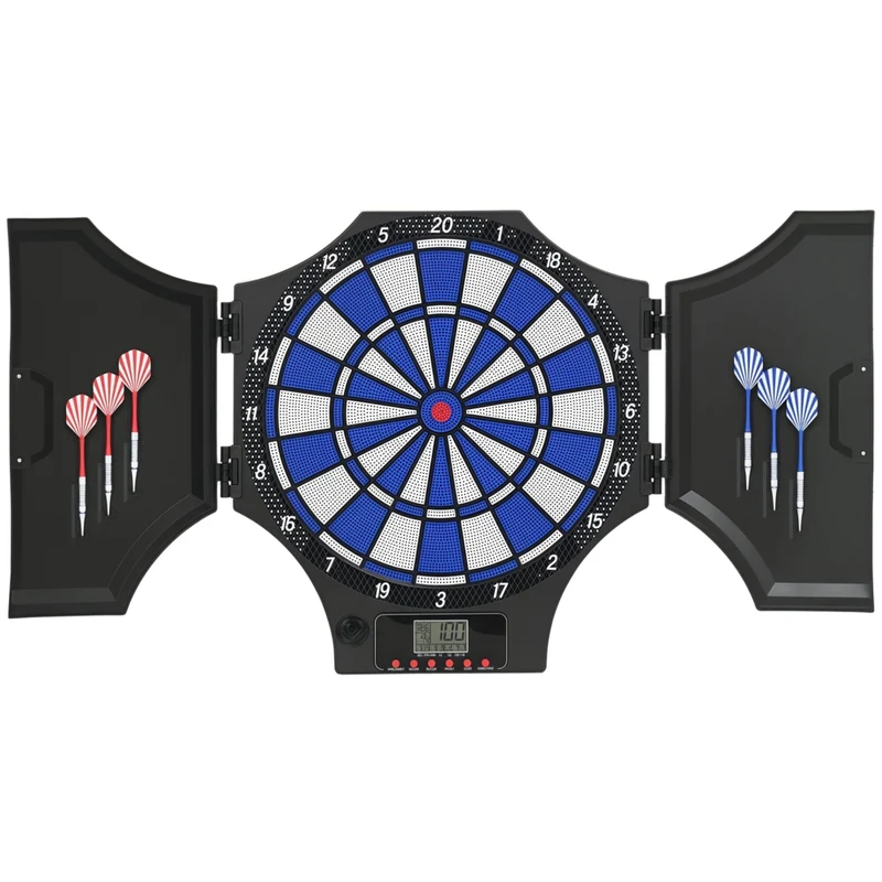 Soozier Electronic Dartboard with 31 Games - So ft Tip Dart Board Cabinet Set