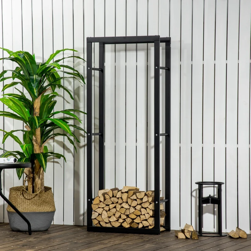 HOMCOM Firewood Rack Fireplace Log Holder - 23.6" W x 9.8" D x 59.1" L