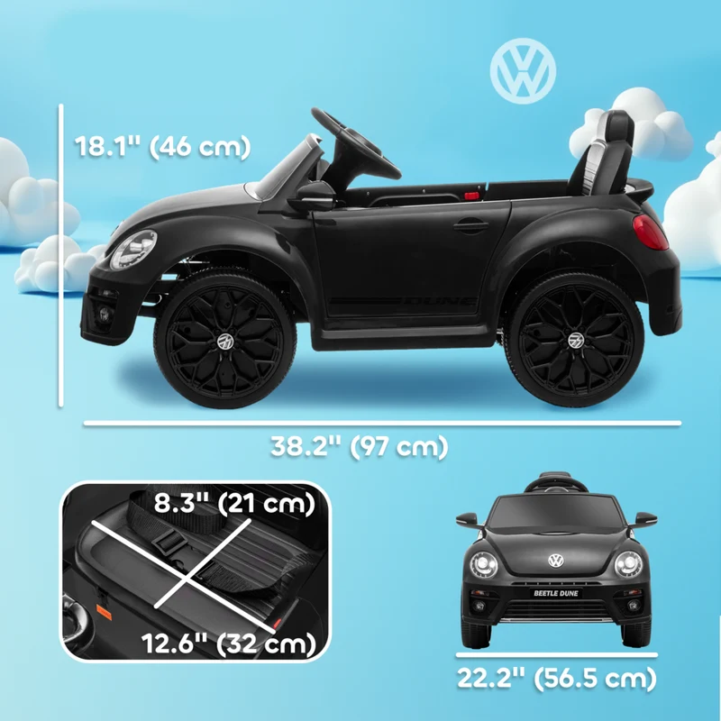Qaba - Voiture RC électrique pour enfants sous licence Volkswagen Beetle 12V - noir
