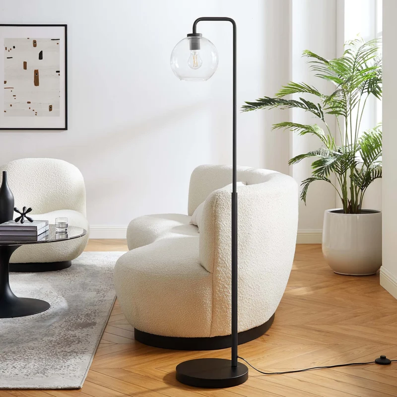 Modway Silo Glass Globe Glass and Metal Floor Lamp - Black