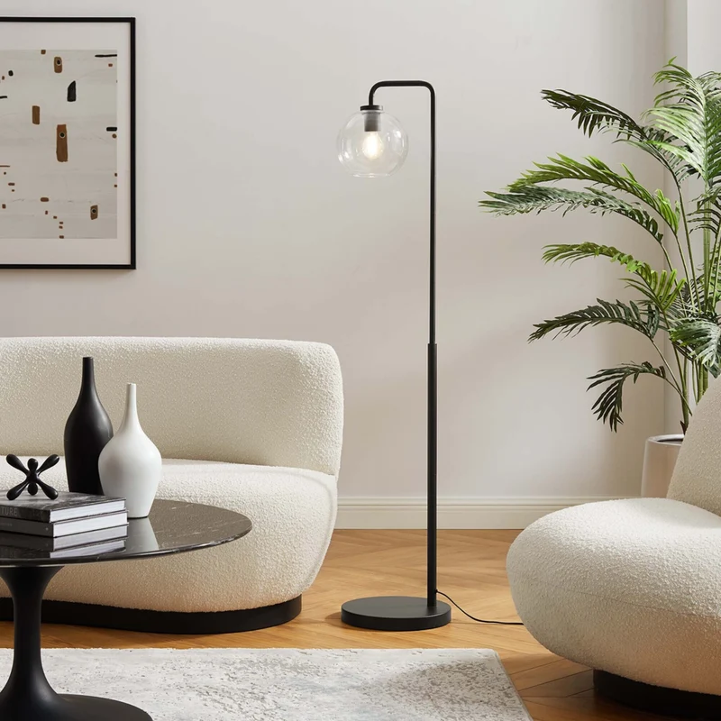 Modway Silo Glass Globe Glass and Metal Floor Lamp - Black