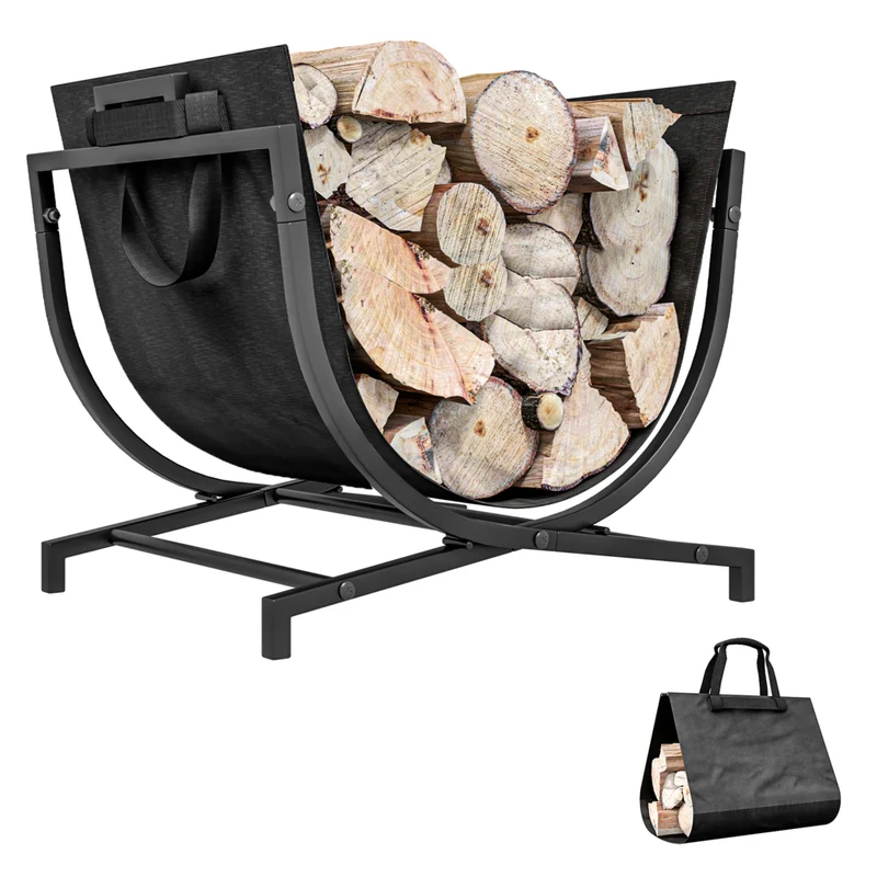 Outsunny - Porte-bûches extérieur- support à bûches pliable 17 po pour cheminée