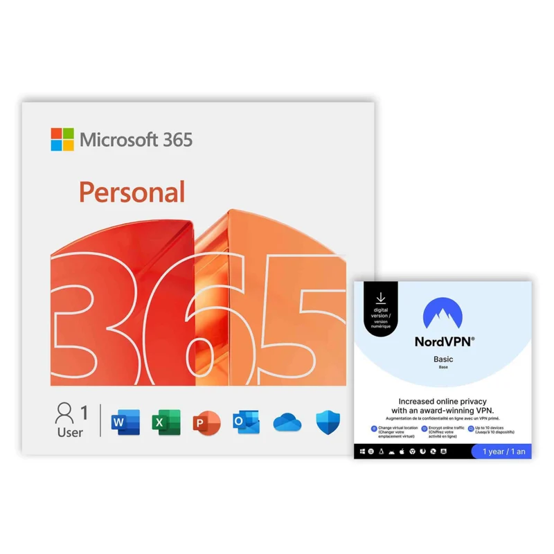 Microsoft 365 Personal + NordVPN Basic VPN service - 1 Device - 12-Month Subscription [Digital Download]