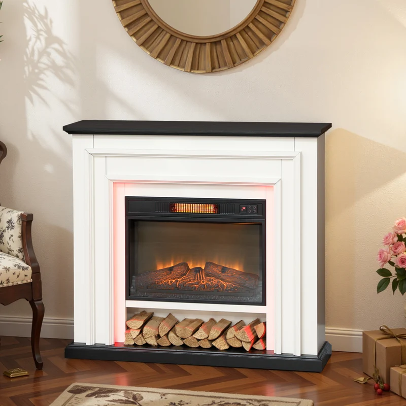 HOMCOM - Cheminée électrique 41 po avec manteau et effet de flamme 3d réglable - 1400 W - noir et blanc