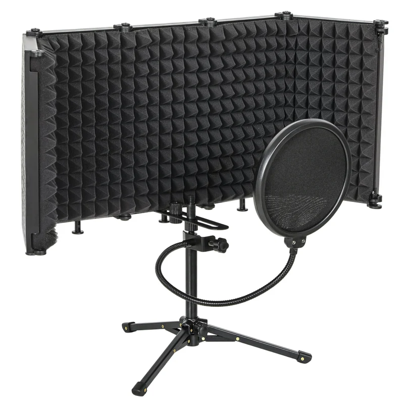 HOMCOM Foldable Studio Microphone Isolation Shield with Pop Filter - Stand