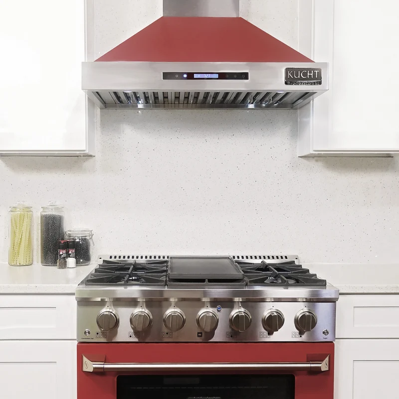 KUCHT KRH3615-R 36" 900 CFM Wall Mounted Range Hood - Stainless Steel/Red