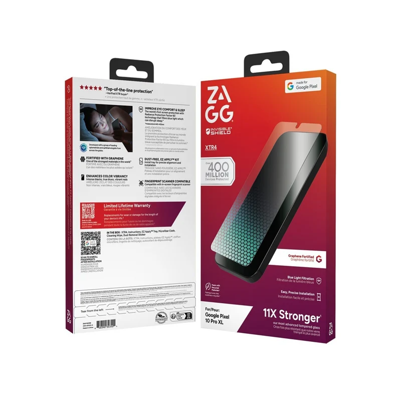 ZAGG - Protection d’écran InvisibleShield Glass XTR4 filtre lumière bleue pour Pixel 10 Pro XL