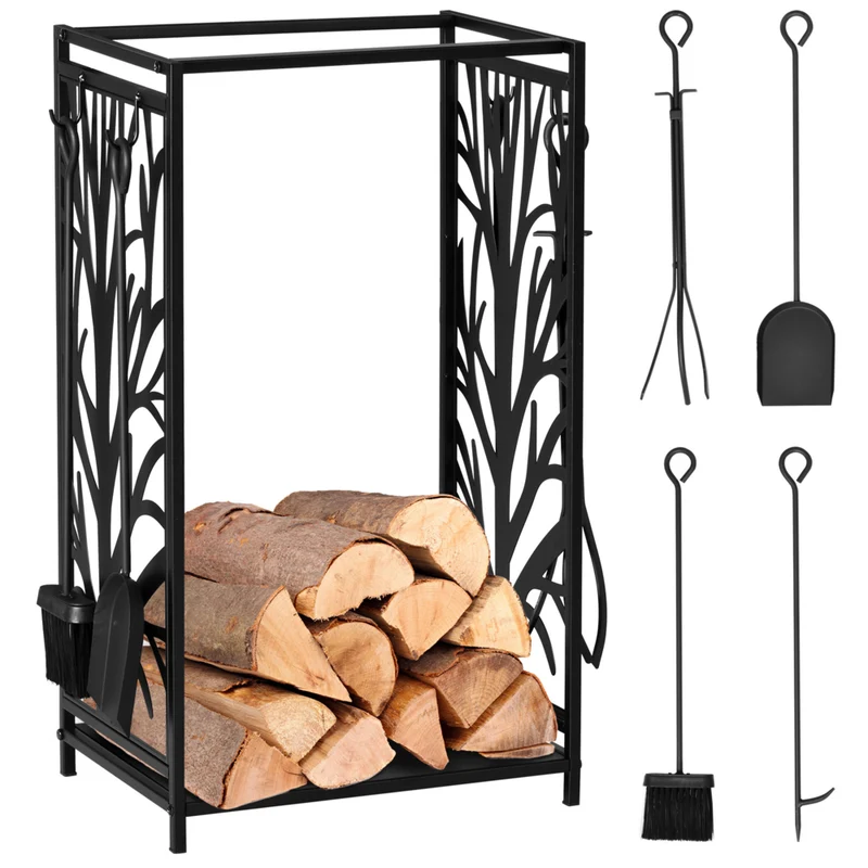HOMCOM - Porte-bûches extérieur- support à bois- noir