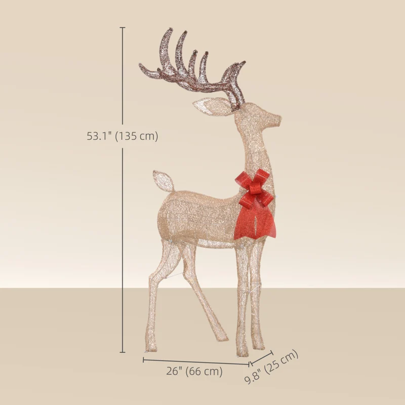 Outsunny Light Up Reindeer Christmas Decoration with 137 LED Lights - Gold