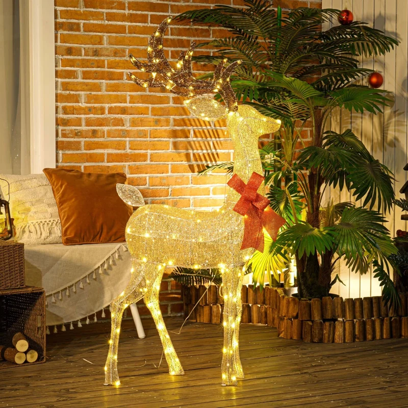 Outsunny Light Up Reindeer Christmas Decoration with 137 LED Lights - Gold