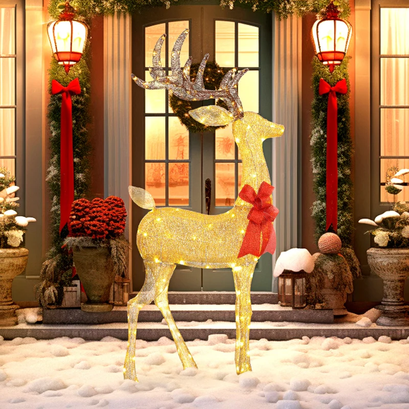 Outsunny Light Up Reindeer Christmas Decoration with 137 LED Lights - Gold