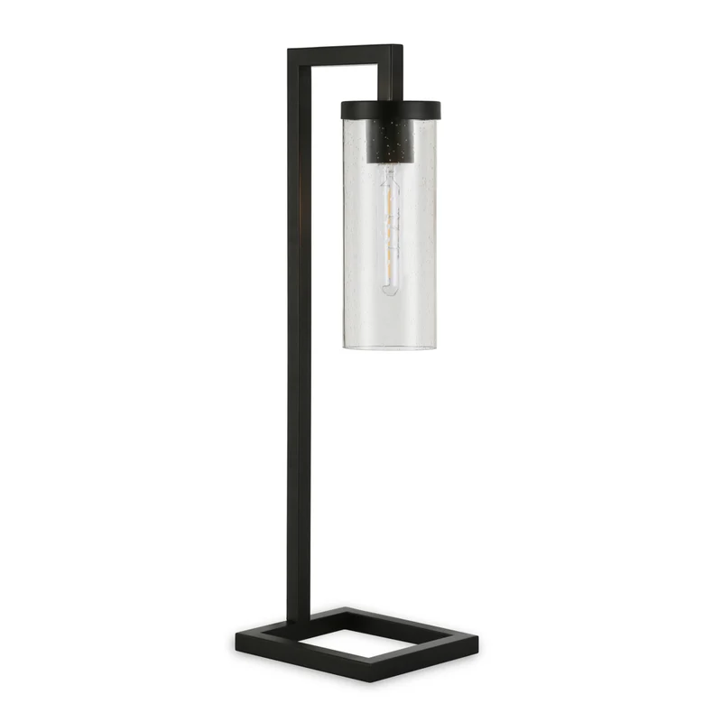 Hudson&Canal Malva 26" Tall Table Lamp with Glass Shade - Blackened Bronze/Seeded