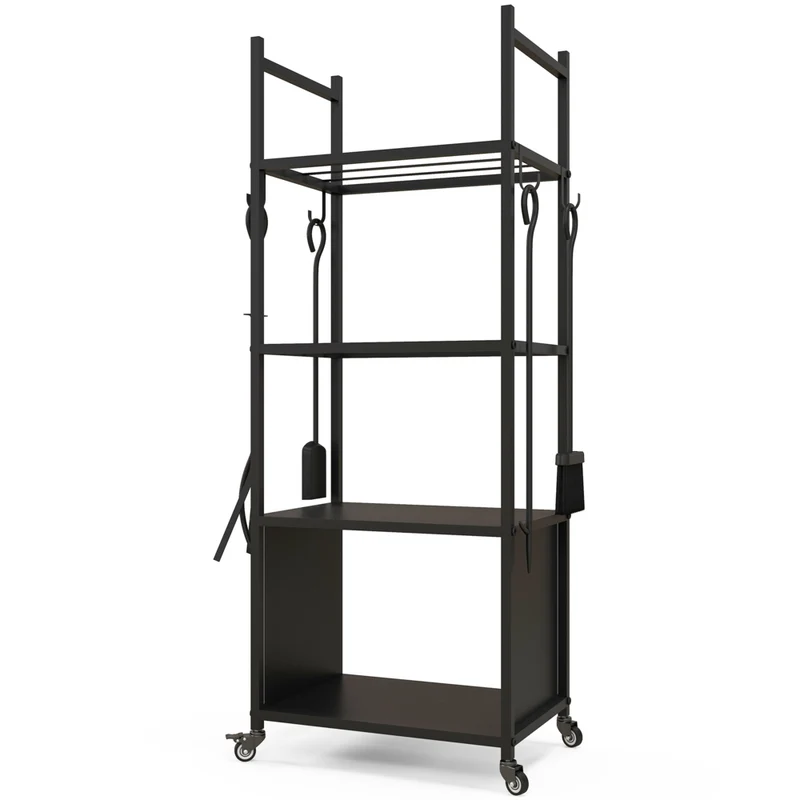 Outsunny 4-Tier Firewood Rack with 4 Tools Wheeled Wood Storage Rack