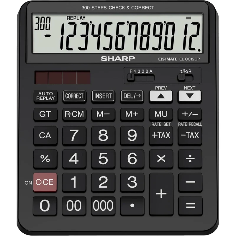 Sharp 12-Digit Angled LCD Display Desktop Calculator - Black