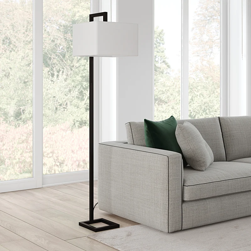 Hudson&Canal - Lampadaire Greyson de 172 cm de haut avec abat-jour en tissu - Bronze noirci/blanc