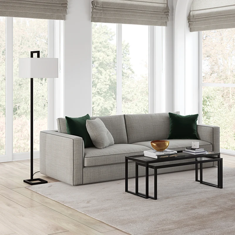 Hudson&Canal - Lampadaire Greyson de 172 cm de haut avec abat-jour en tissu - Bronze noirci/blanc