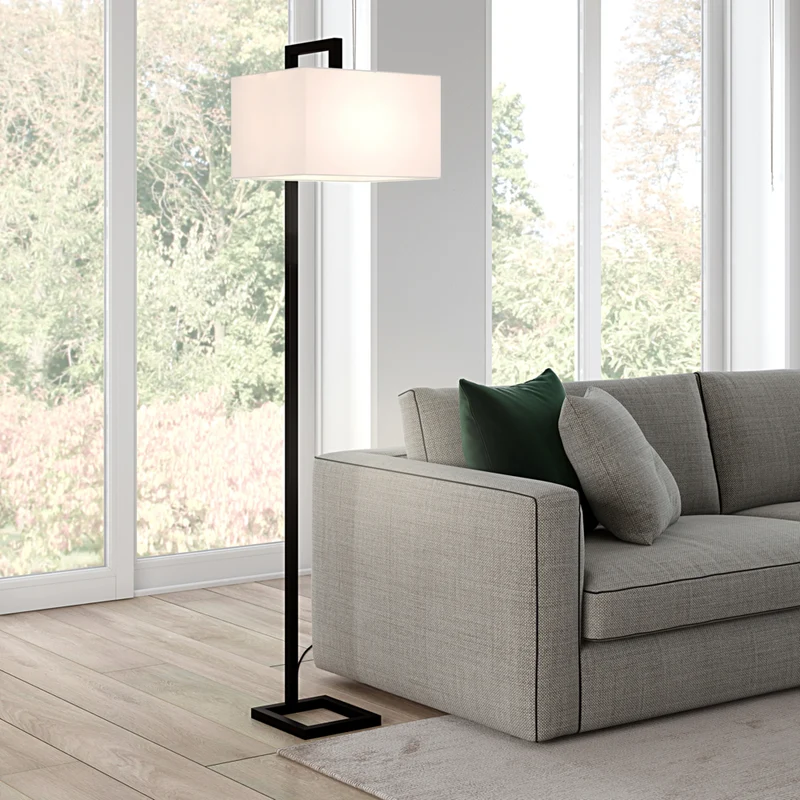 Hudson&Canal - Lampadaire Greyson de 172 cm de haut avec abat-jour en tissu - Bronze noirci/blanc