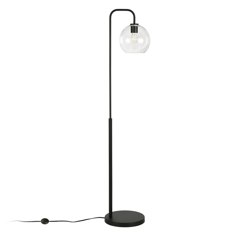 Hudson&Canal - Lampadaire Harrison Arc avec abat-jour en verre - Bronze noirci/transparent