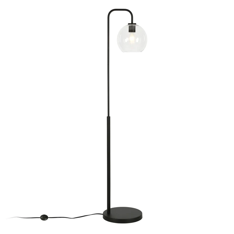 Hudson&Canal - Lampadaire Harrison Arc avec abat-jour en verre - Bronze noirci/transparent