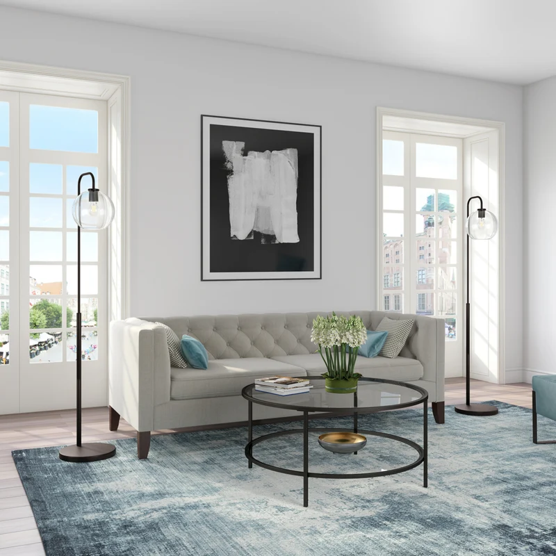 Hudson&Canal - Lampadaire Harrison Arc avec abat-jour en verre - Bronze noirci/transparent