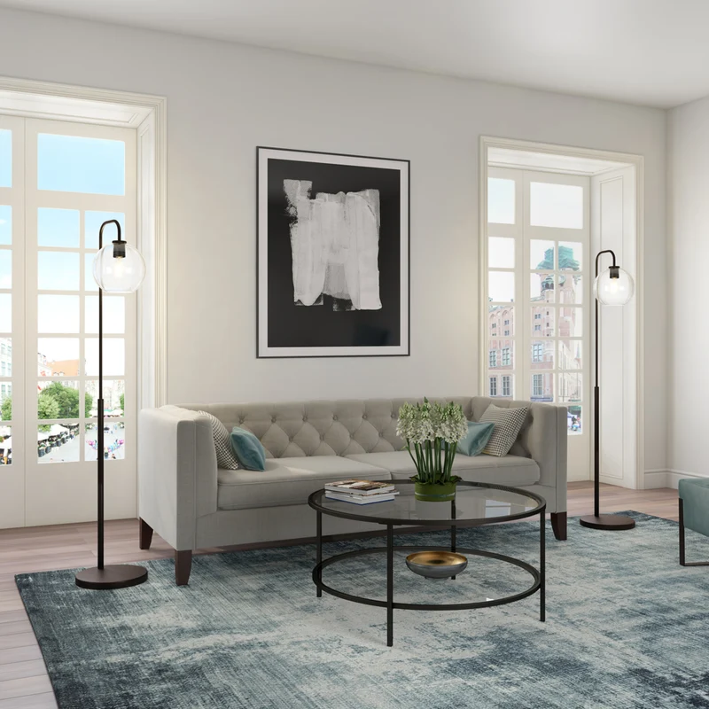 Hudson&Canal - Lampadaire Harrison Arc avec abat-jour en verre - Bronze noirci/transparent