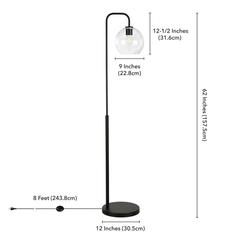 Hudson&Canal - Lampadaire Harrison Arc avec abat-jour en verre - Bronze noirci/transparent