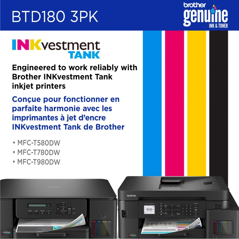 Brother Genuine BTD180 3-Piece Ink Cartridge Set - High Yield - Cyan - Magenta - Yellow