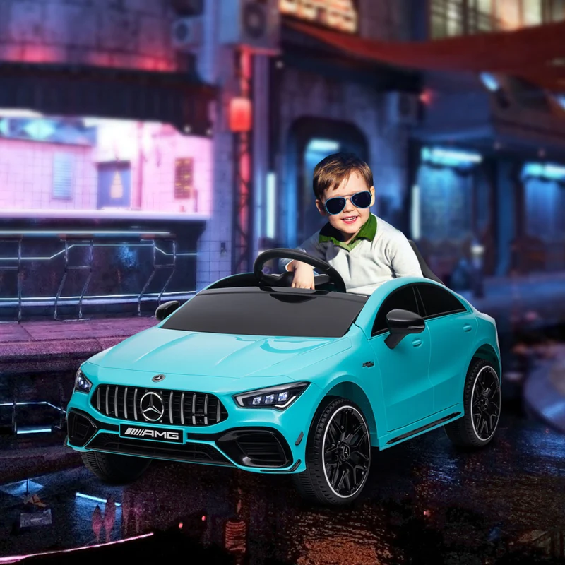 Qaba - Mercedes-Benz AMG CLA 45 voiture électrique sous licence 12V à chevaucher - bleu clair