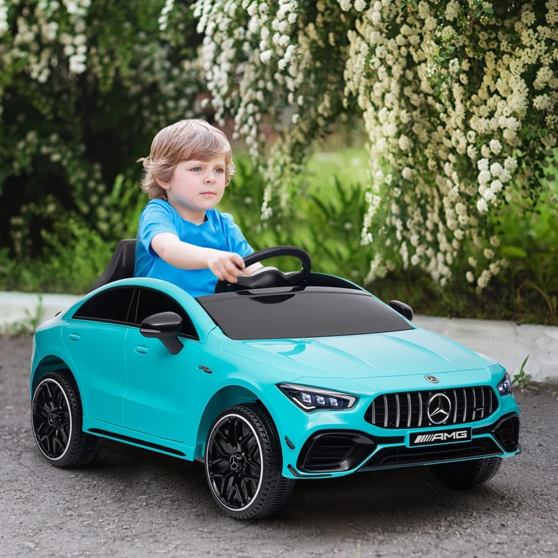 Qaba - Mercedes-Benz AMG CLA 45 voiture électrique sous licence 12V à chevaucher - bleu clair
