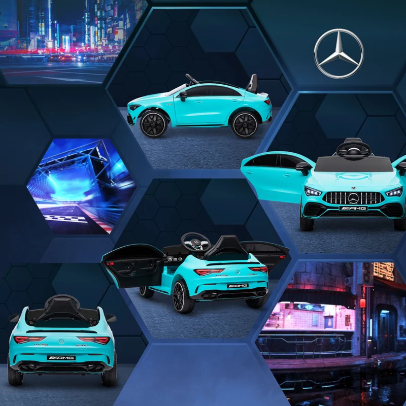 Qaba - Mercedes-Benz AMG CLA 45 voiture électrique sous licence 12V à chevaucher - bleu clair