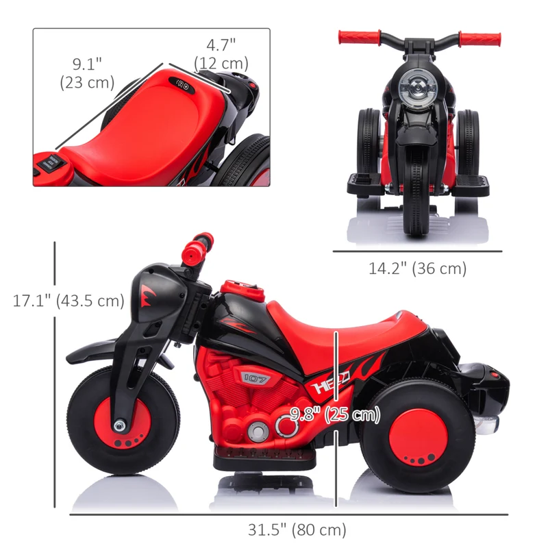 Qaba 3 Wheels 6V Kids Electric Motorcycle with LED Headlight - Black