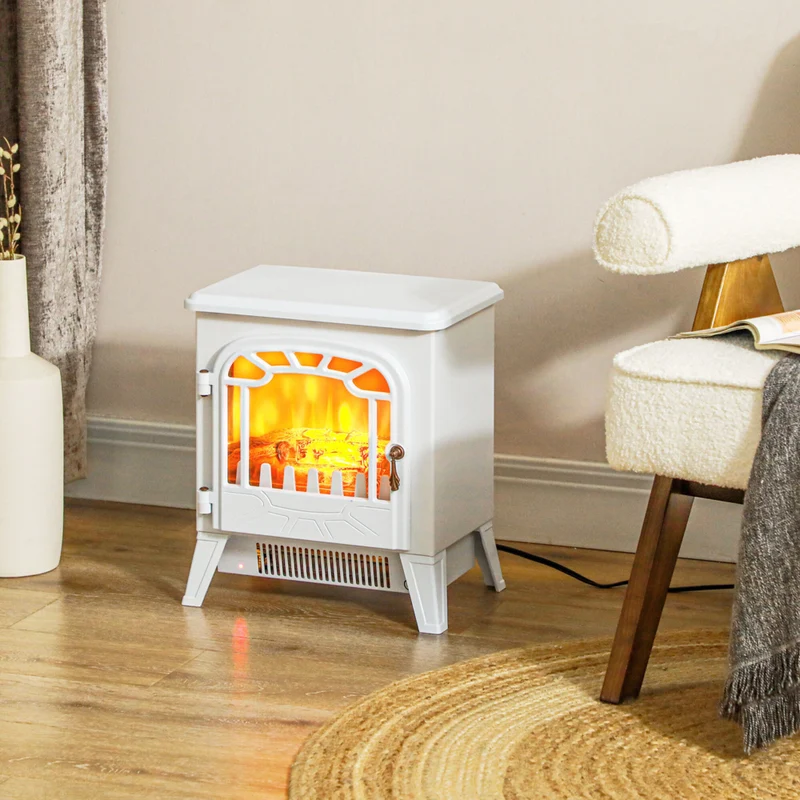 HOMCOM - Foyer électrique portatif sur pied 14 po, 750/1500 W, blanc