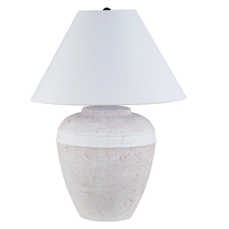 Hudson&Canal - Lampe de table en céramique Chiara de 58 cm de haut avec abat-jour en tissu - Blanc terre cuite/blanc