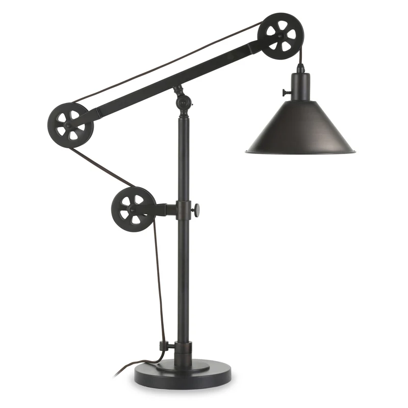 Hudson&Canal Descartes 29" Tall Pulley System Table Lamp with Metal Shade - Blackened Bronze/Blackened Bronze