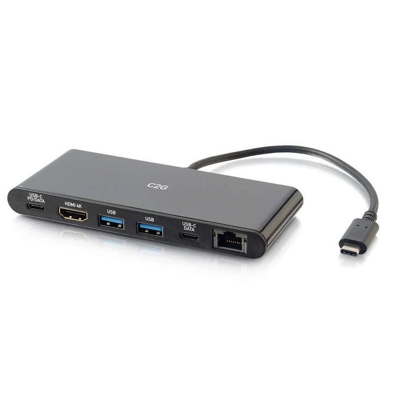 C2G - USB-C 6-en-1 mini station d’accueil avec HDMI, Ethernet, USB et alimentation électrique - Noir