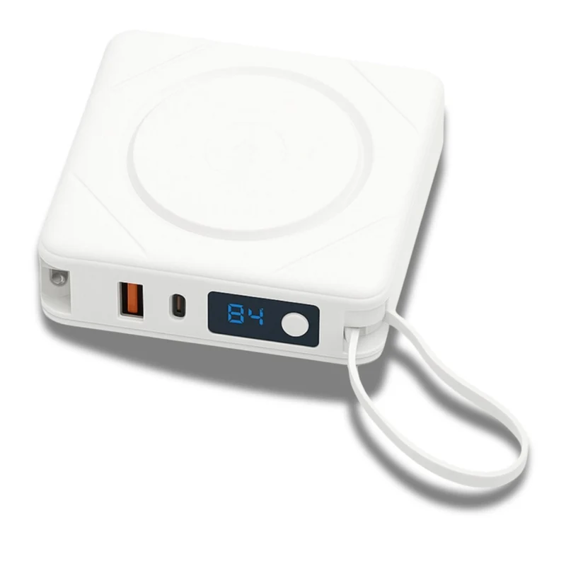 Uncaged Ergonomics 7-in-1 10,000 mAh Magnetic Wireless Charging Portable Power Bank - White
