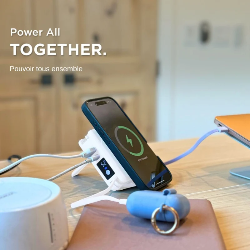 Uncaged Ergonomics 7-in-1 10,000 mAh Magnetic Wireless Charging Portable Power Bank - White