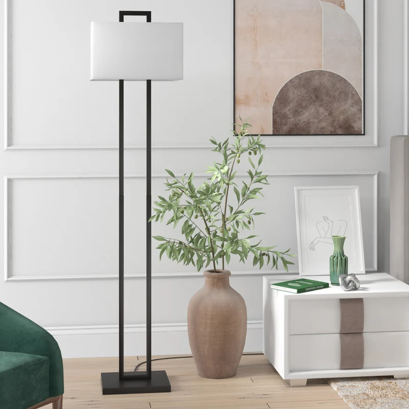Hudson&Canal - Lampadaire Adair de 172 cm de haut avec abat-jour en tissu - Bronze noirci/blanc