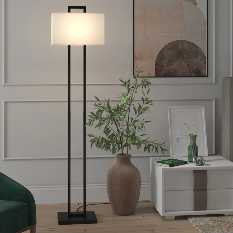 Hudson&Canal - Lampadaire Adair de 172 cm de haut avec abat-jour en tissu - Bronze noirci/blanc