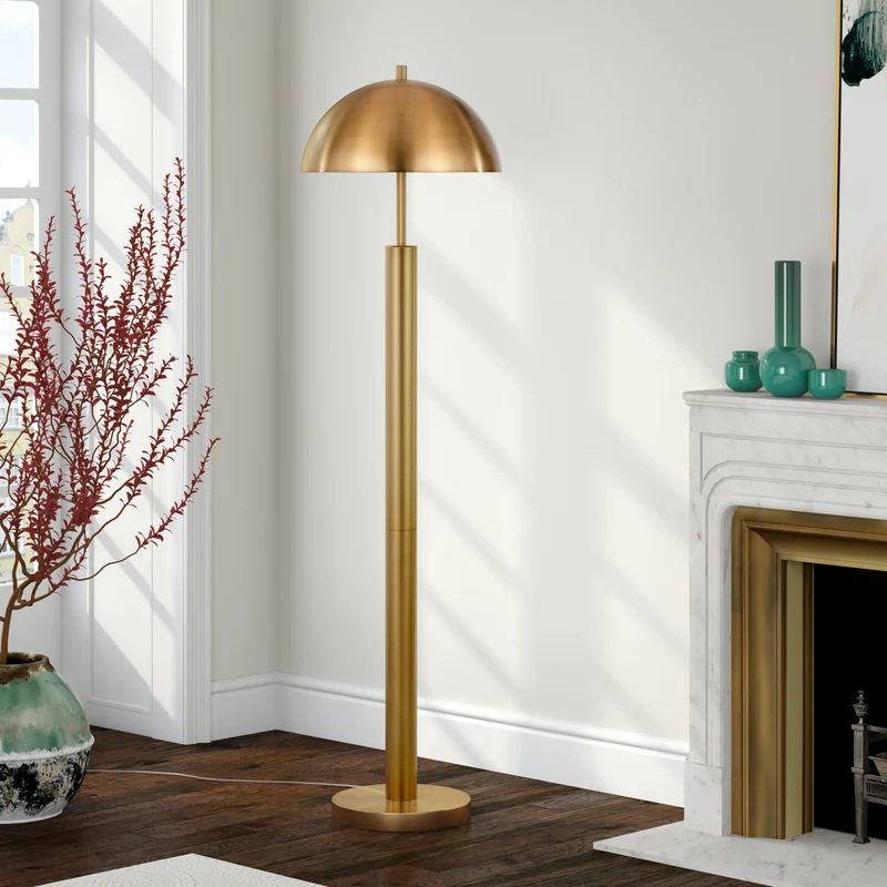 Hudson&Canal York 58" Tall Floor Lamp with Metal Shade - Brass/Brass