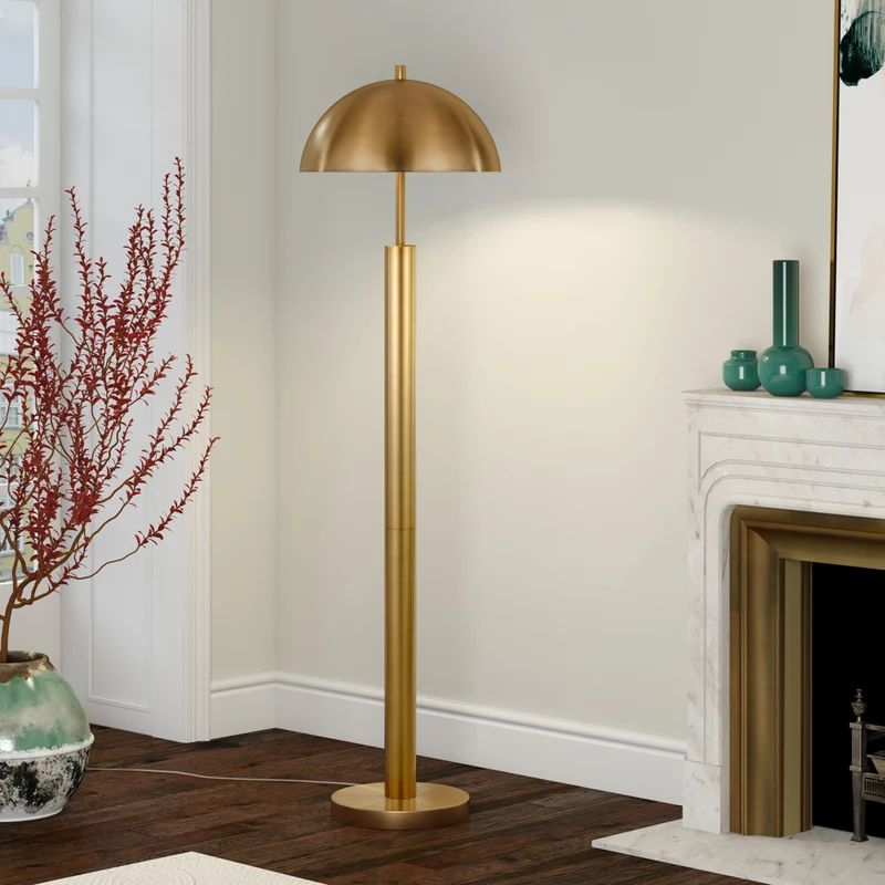 Hudson&Canal York 58" Tall Floor Lamp with Metal Shade - Brass/Brass