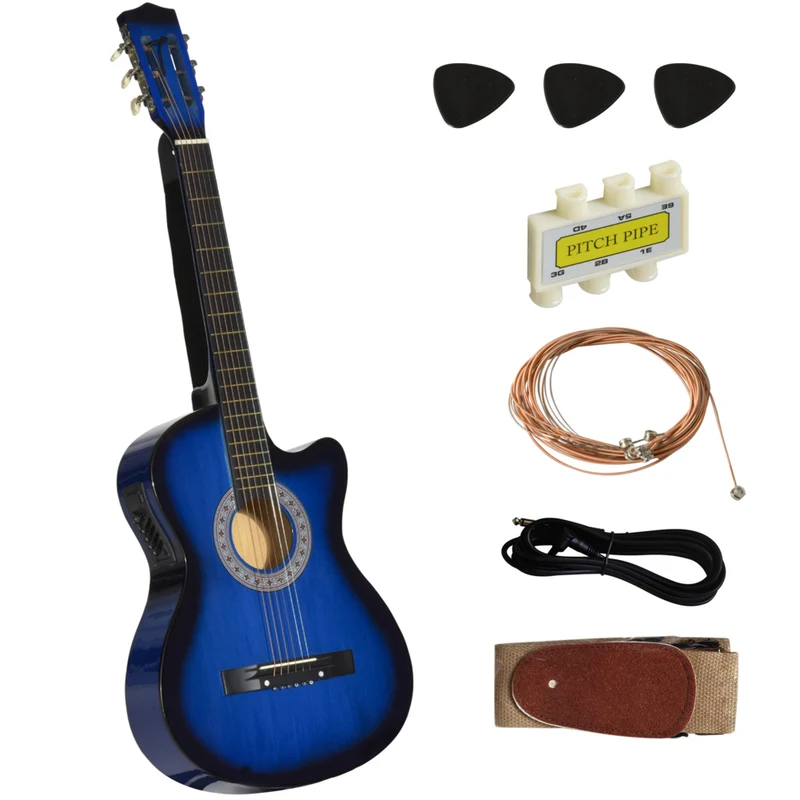 Soozier - Guitare Acoustique Électrique Classique Taille Réelle 38 Po, Finition Brillante Premium Avec Cordes - Bleu