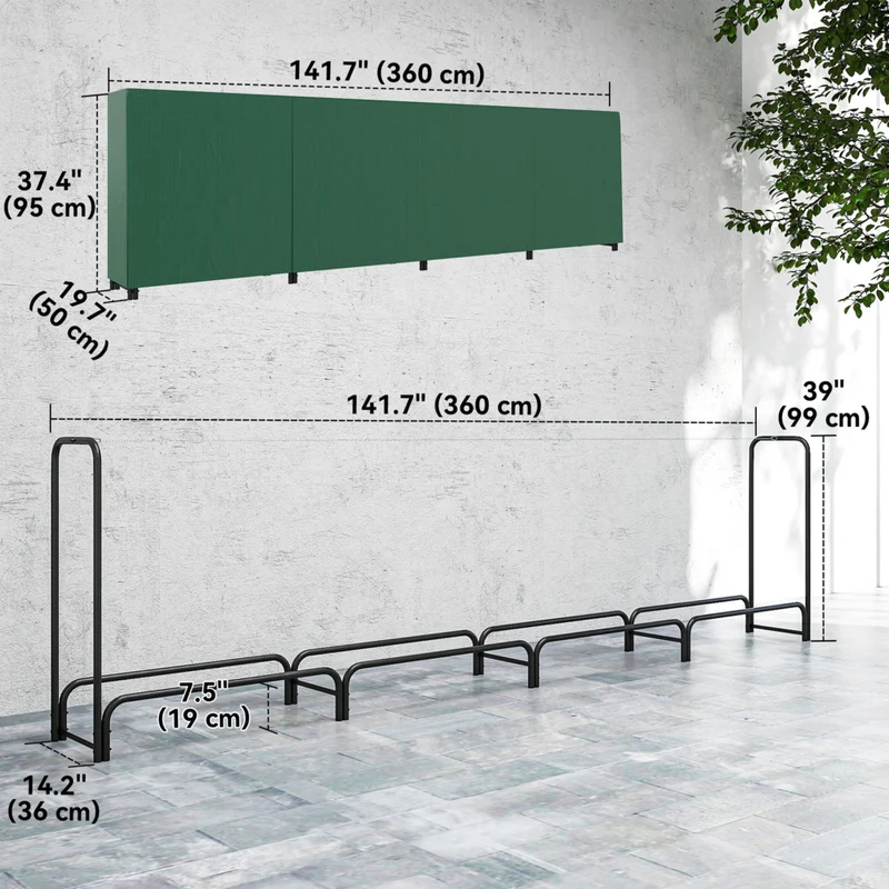 Outsunny Outdoor Firewood Rack with Rain Cover - Steel Chains - Dark Green