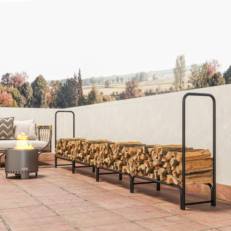 Outsunny Outdoor Firewood Rack with Rain Cover - Steel Chains - Dark Green