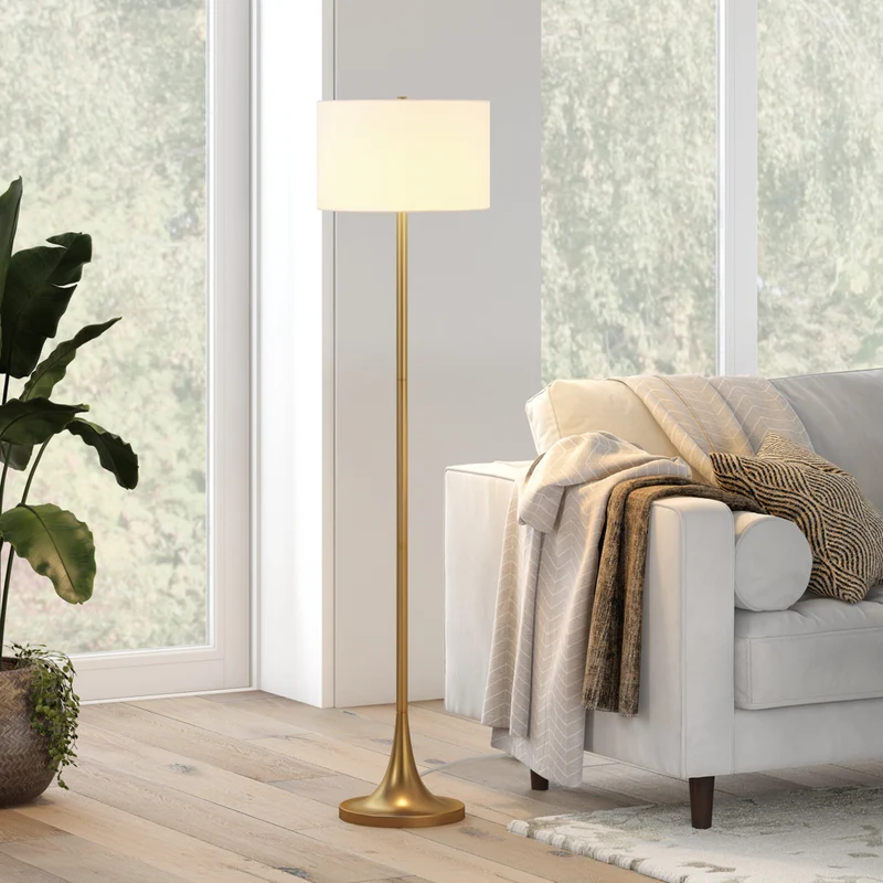 Hudson&Canal - Lampadaire Josephine de 157 cm de haut avec abat-jour en tissu - Laiton/Blanc