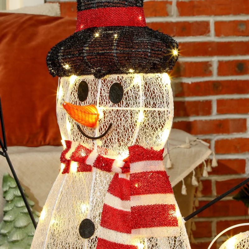 Outsunny - Lot de 3 bonhommes de neige de Noël avec lumières LED - Blanc
